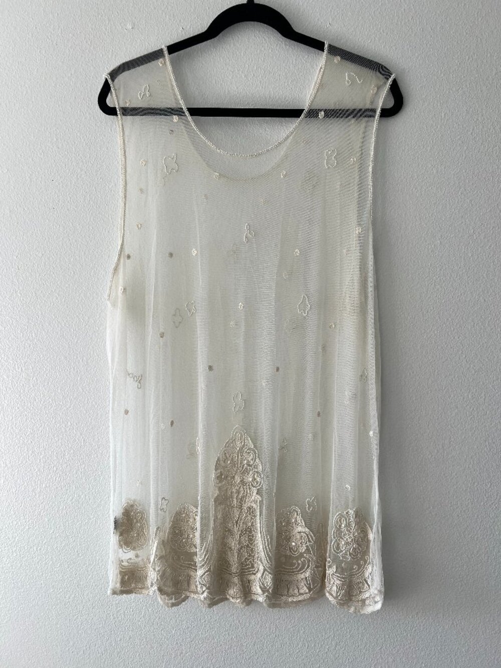 Vintage Sterling Styles Beaded Sheer Dress, Cream